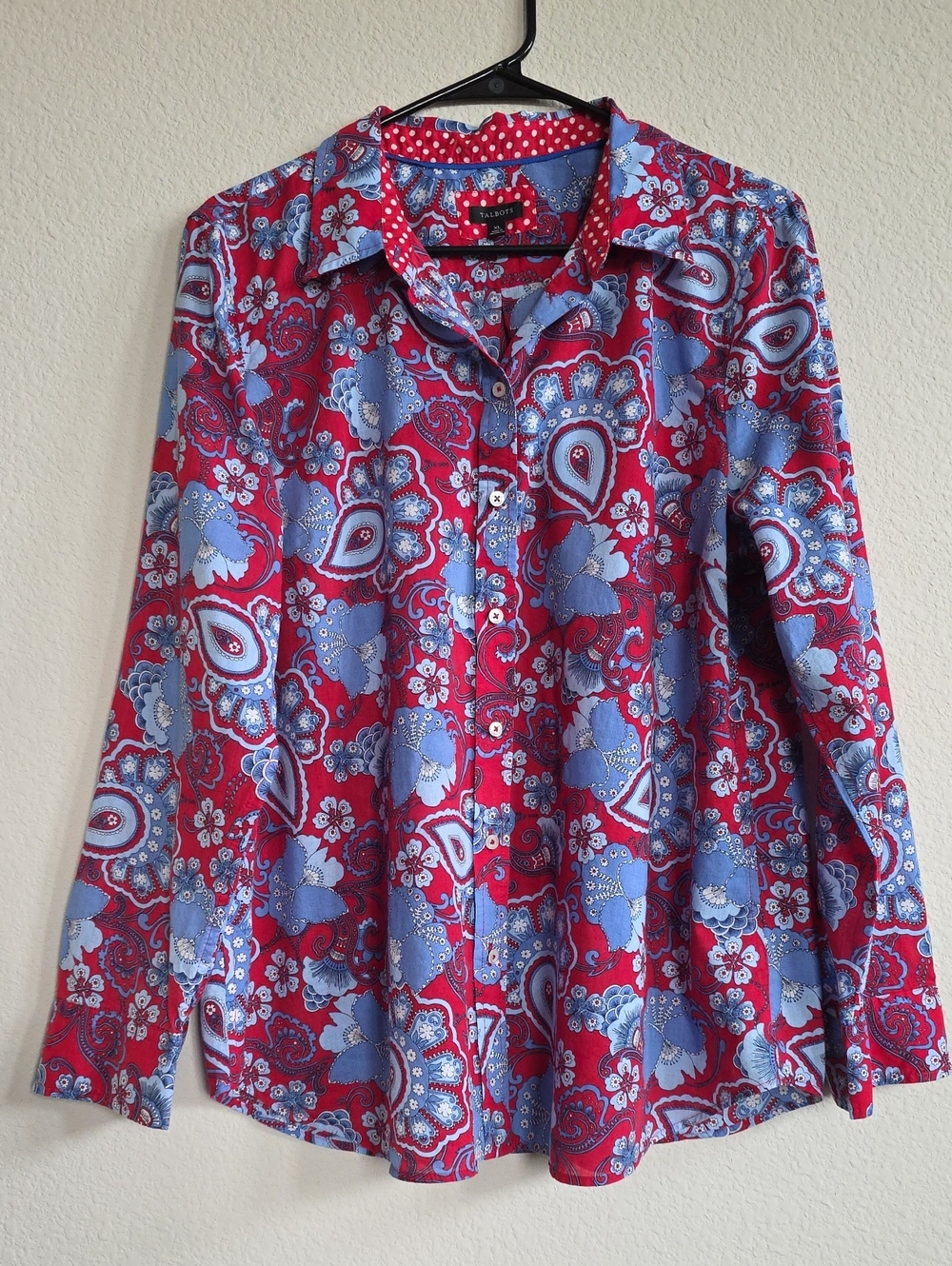 Talbots Paisley Floral Button Down Shirt Red Blue Polka Dot Long Sleeve CottonXL